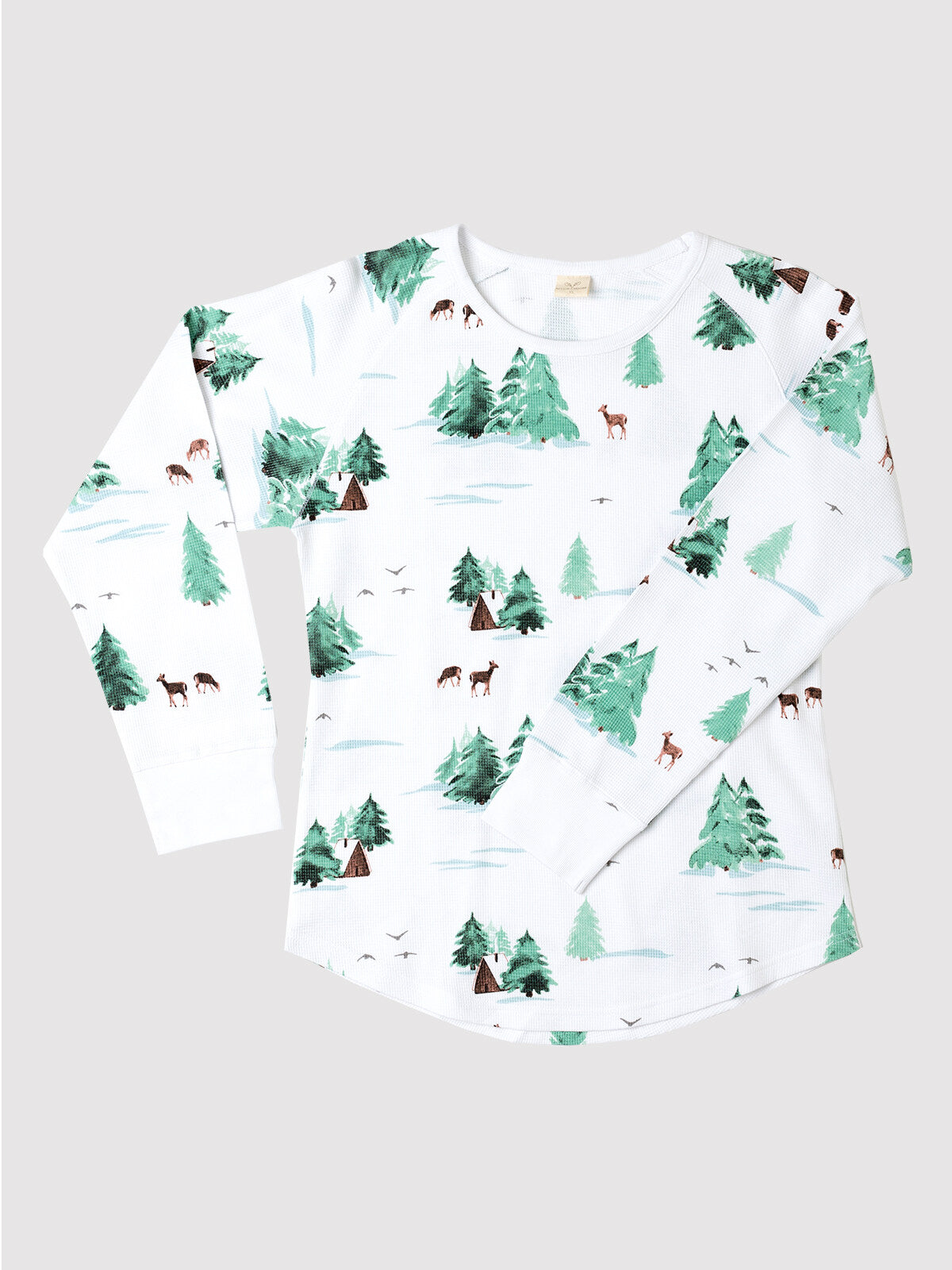 Watercolor Trees/Cabin Ladies Long Sleeve