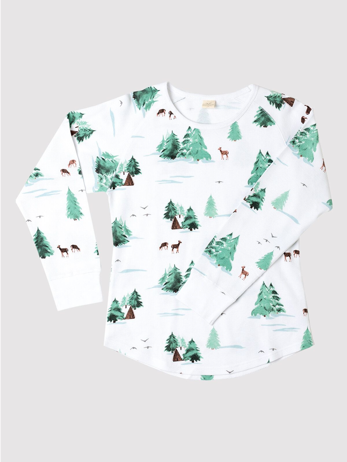 Thermal Watercolor Trees/Cabin Ladies Long Sleeve